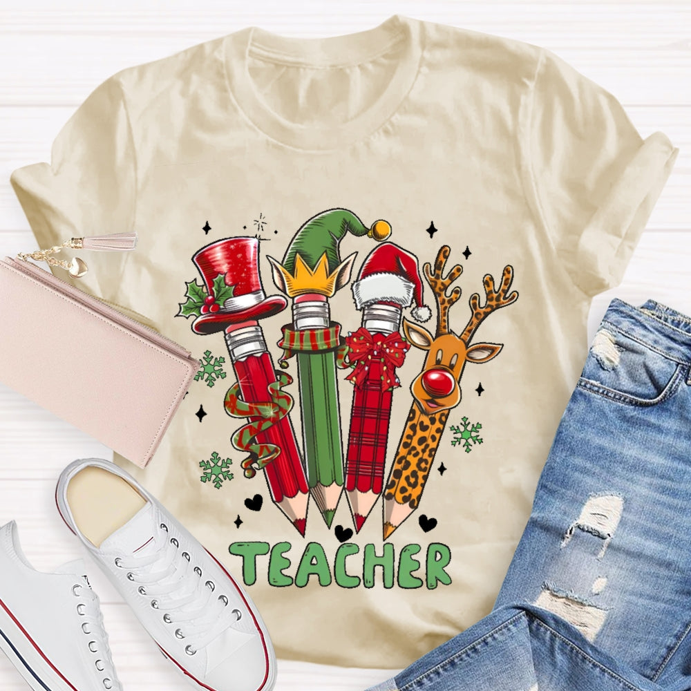 Teacher Christmas Pencil Deer T-shirt