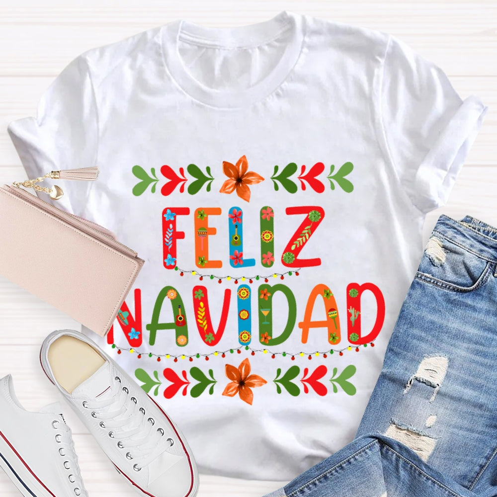 Feliz Navidad Christmas Vintage Floral T-shirt