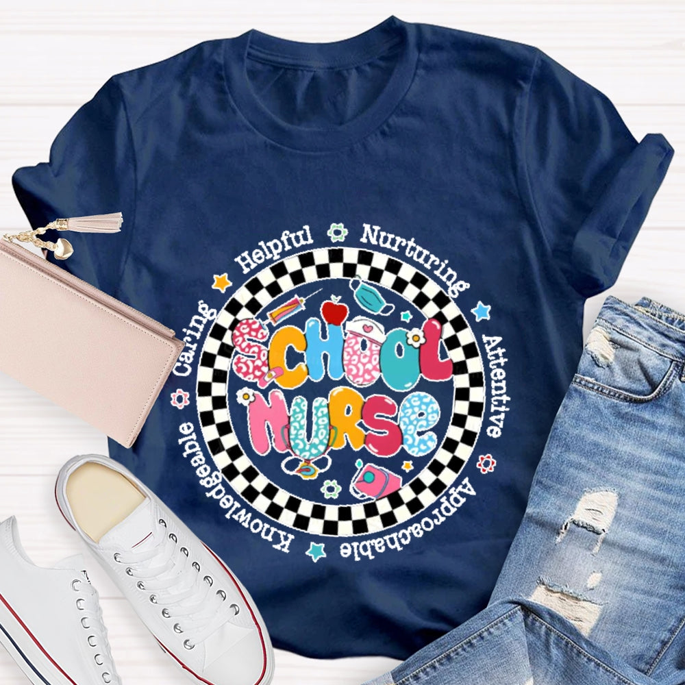 School Nurse Circular Plaid T-shirt
