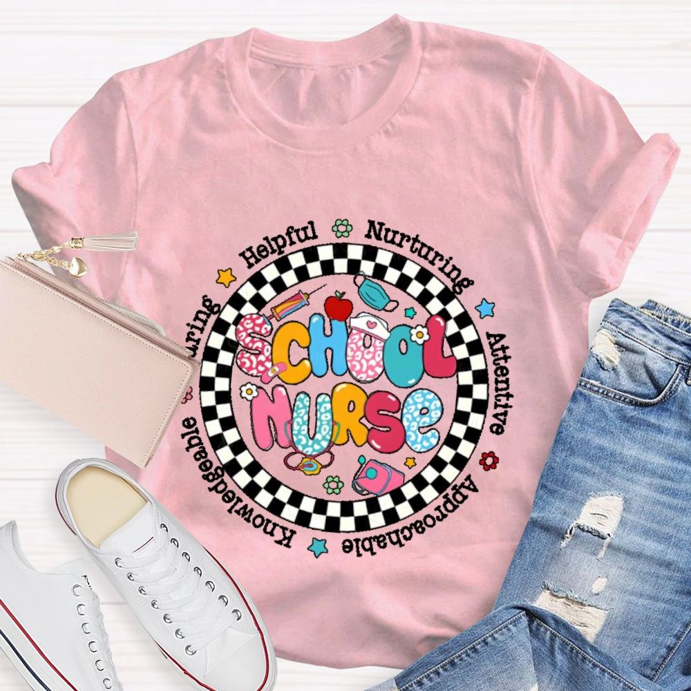 School Nurse Circular Plaid T-shirt