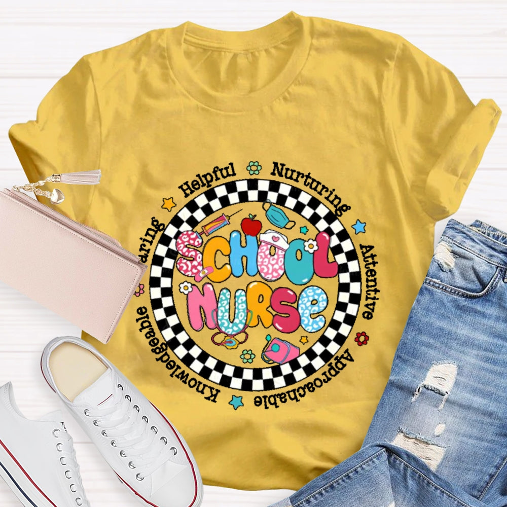 School Nurse Circular Plaid T-shirt