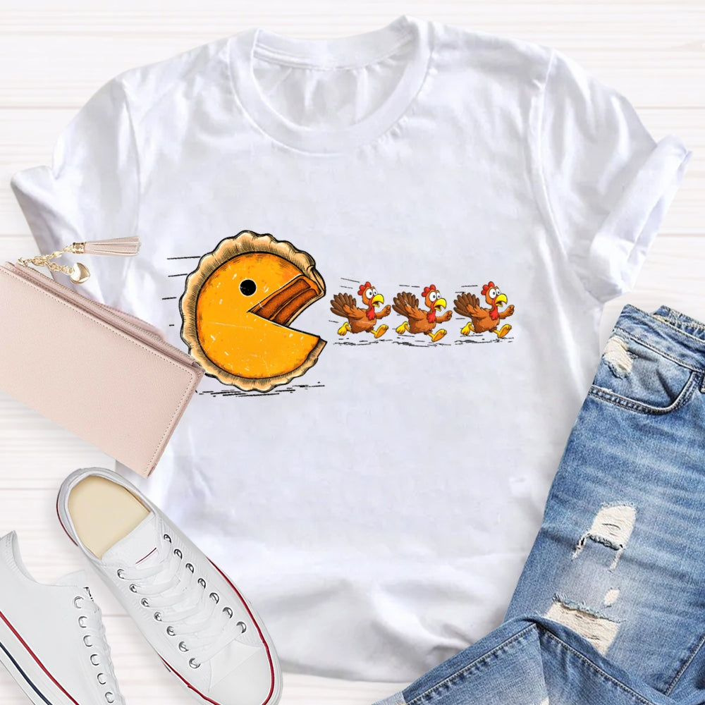 Pumpkin Season Thanksgiving Pumpkin Pie Chasing Funny Turkey T-shirt