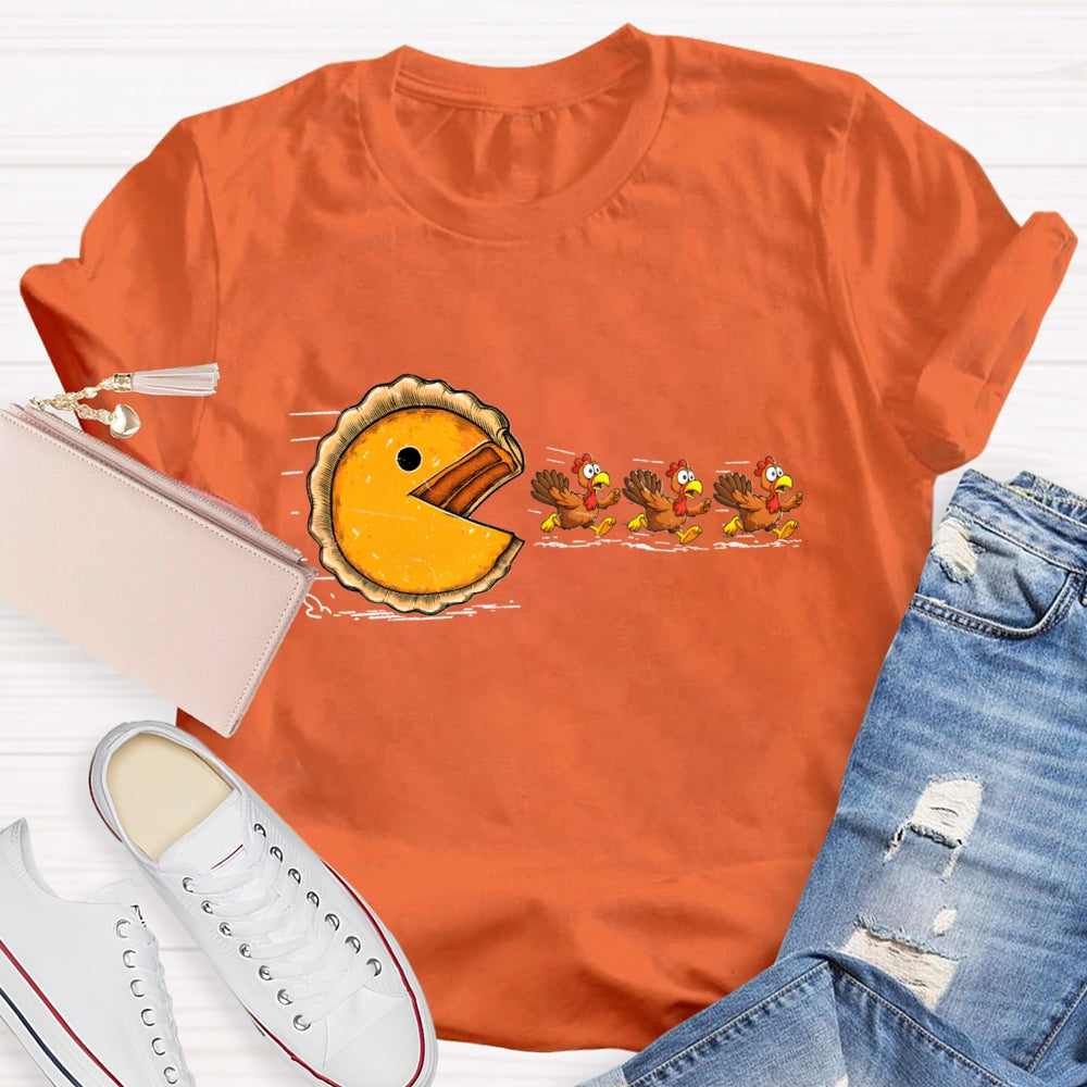 Pumpkin Season Thanksgiving Pumpkin Pie Chasing Funny Turkey T-shirt