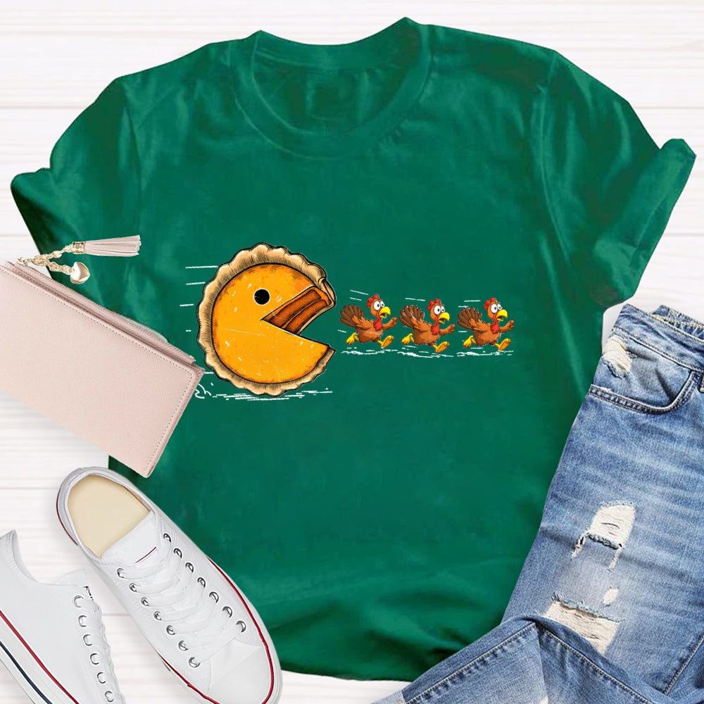 Pumpkin Season Thanksgiving Pumpkin Pie Chasing Funny Turkey T-shirt