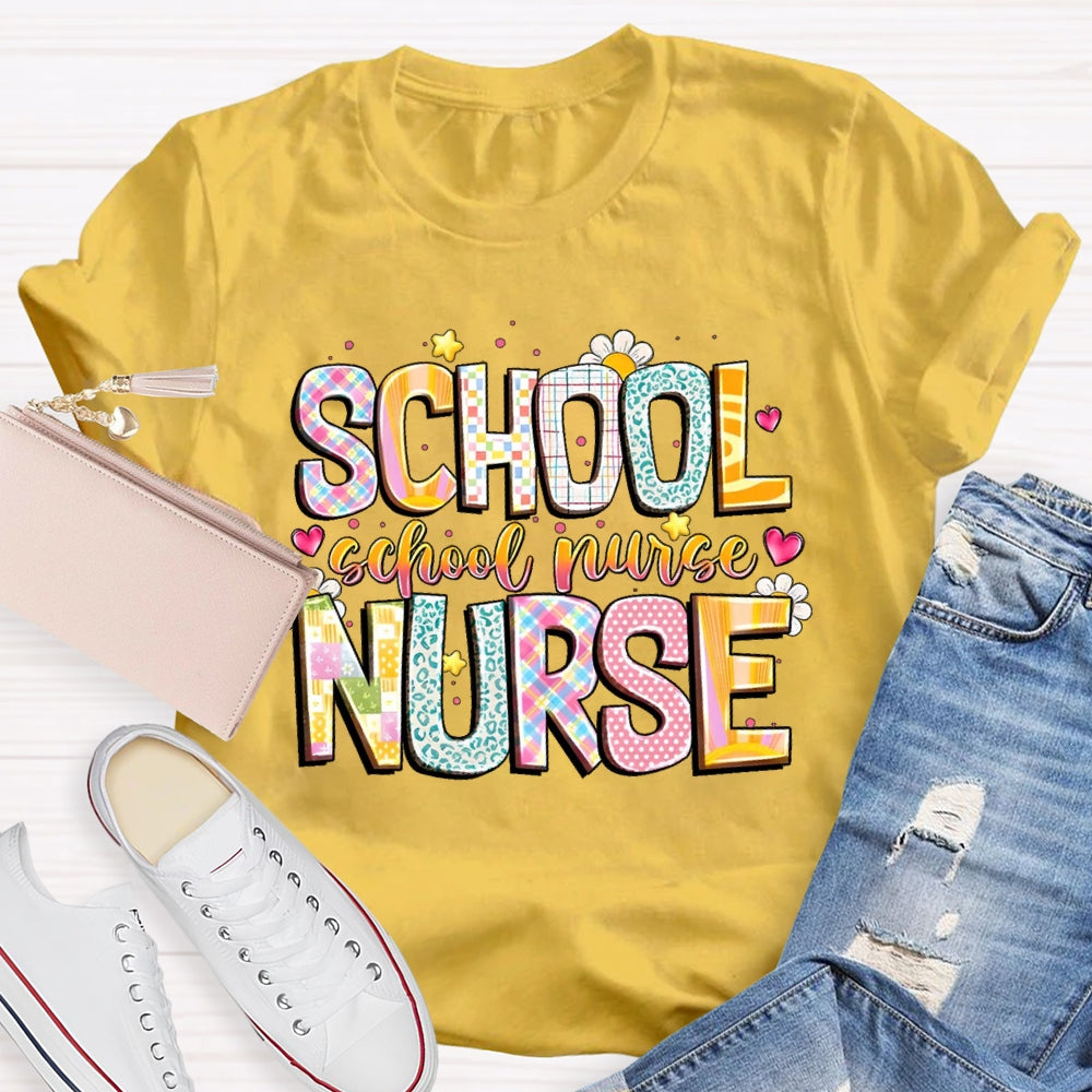 School Nurse Cute Flower Letters T-shirt