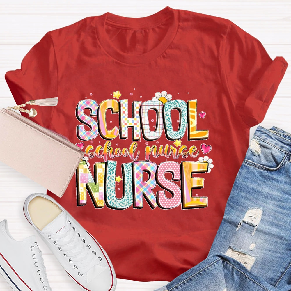 School Nurse Cute Flower Letters T-shirt