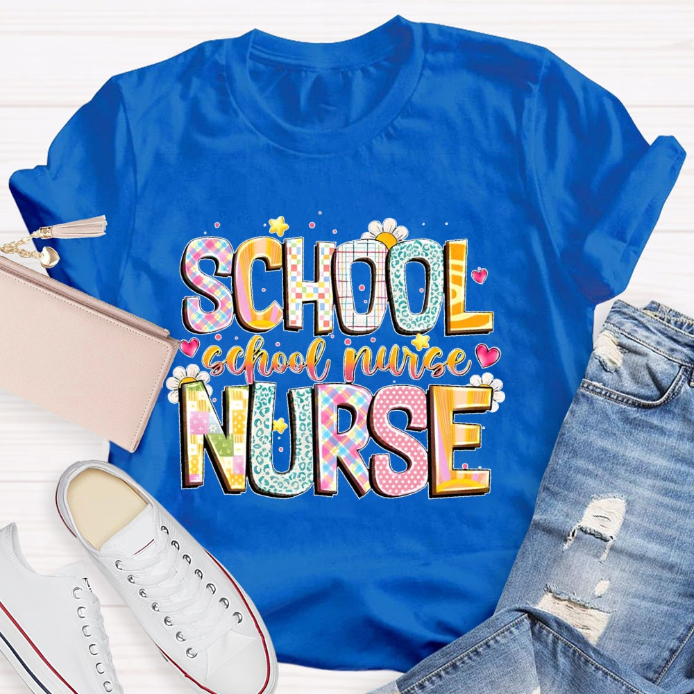 School Nurse Cute Flower Letters T-shirt
