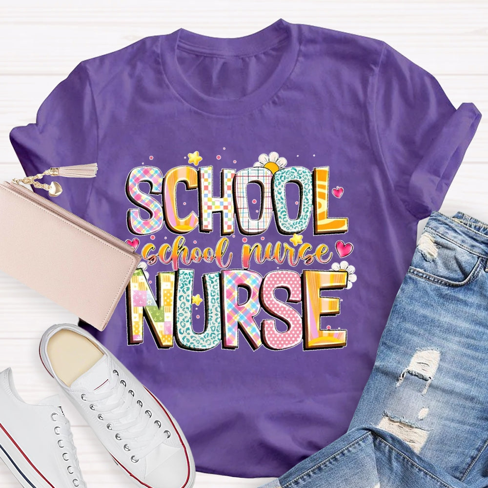 School Nurse Cute Flower Letters T-shirt