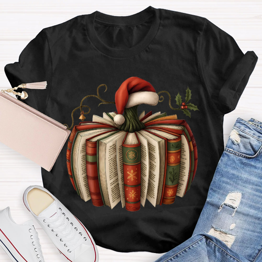 Reading At Christmas Santa Hat And Christmas Books T-shirt