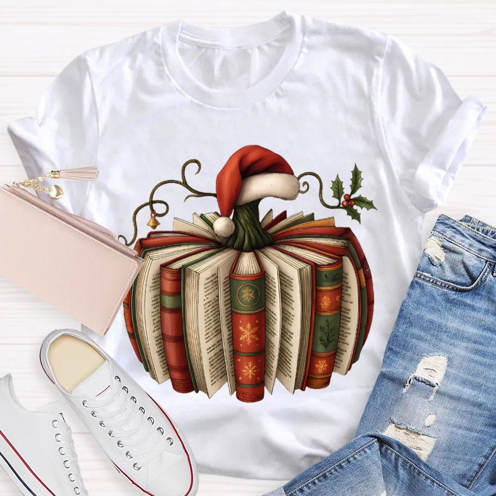 Reading At Christmas Santa Hat And Christmas Books T-shirt