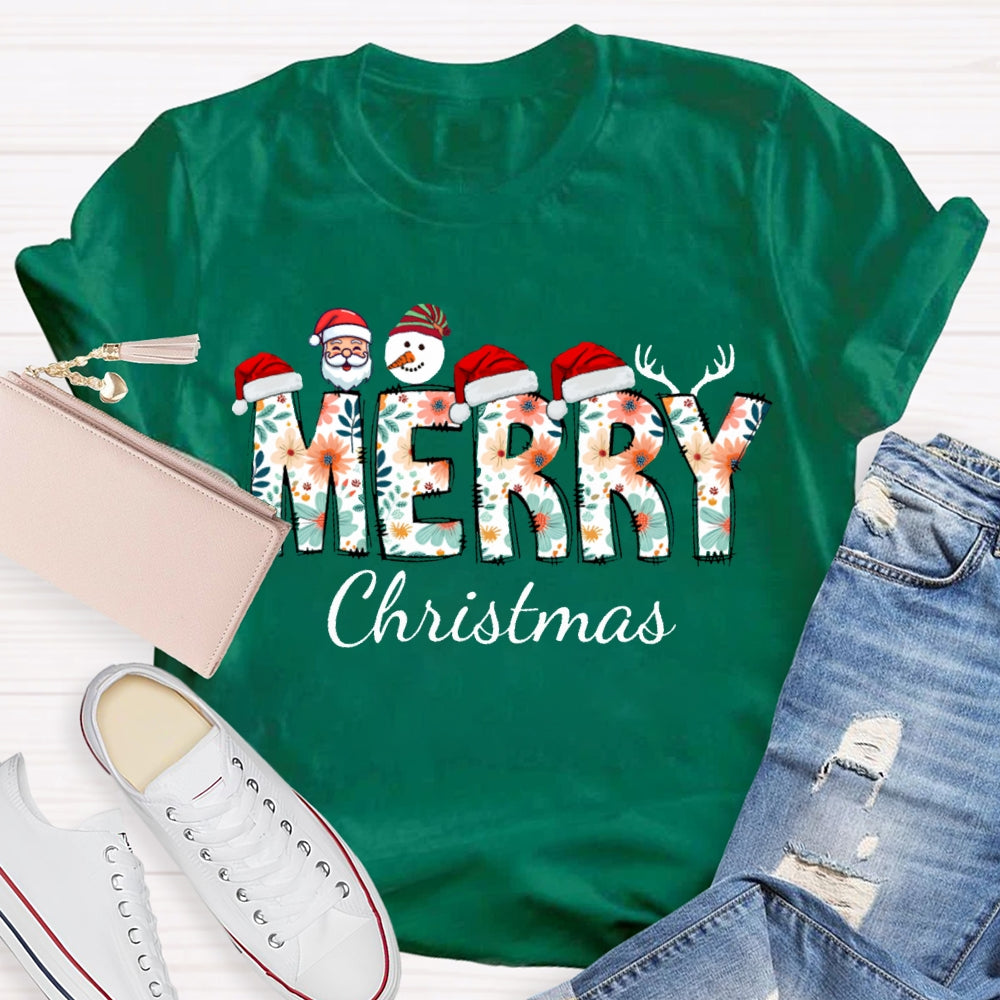 Merry Christmas Santa Hat And Snowman Santa Claus T-shirt