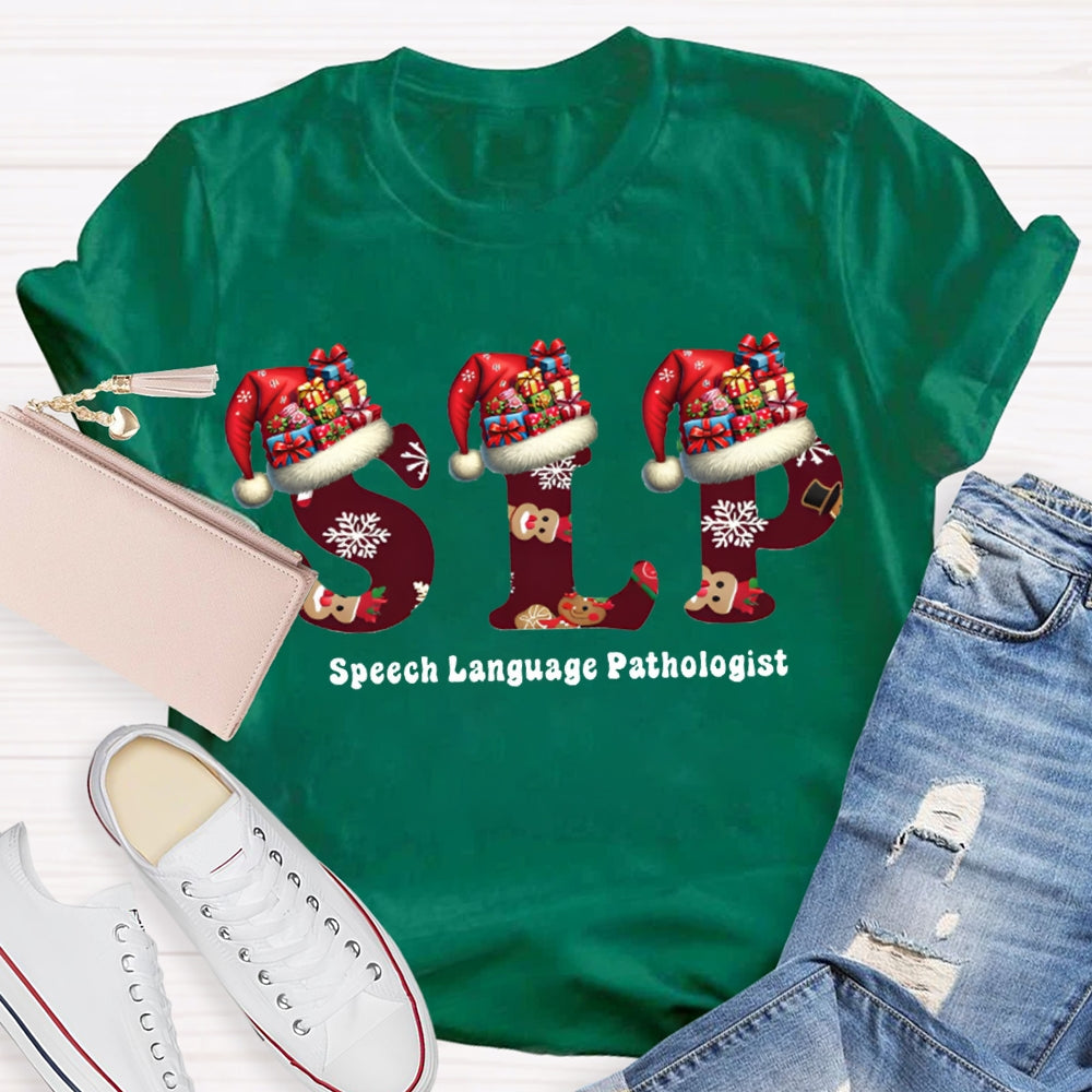 Speech Language Pathologist Santa Hat Christmas T-shirt