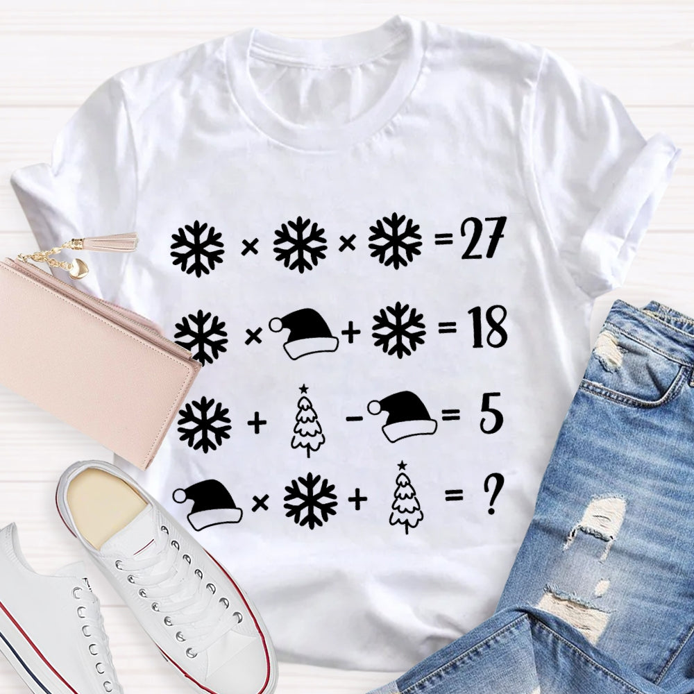 Snowflake Santa Hat And Christmas Tree Math Teacher T-shirt