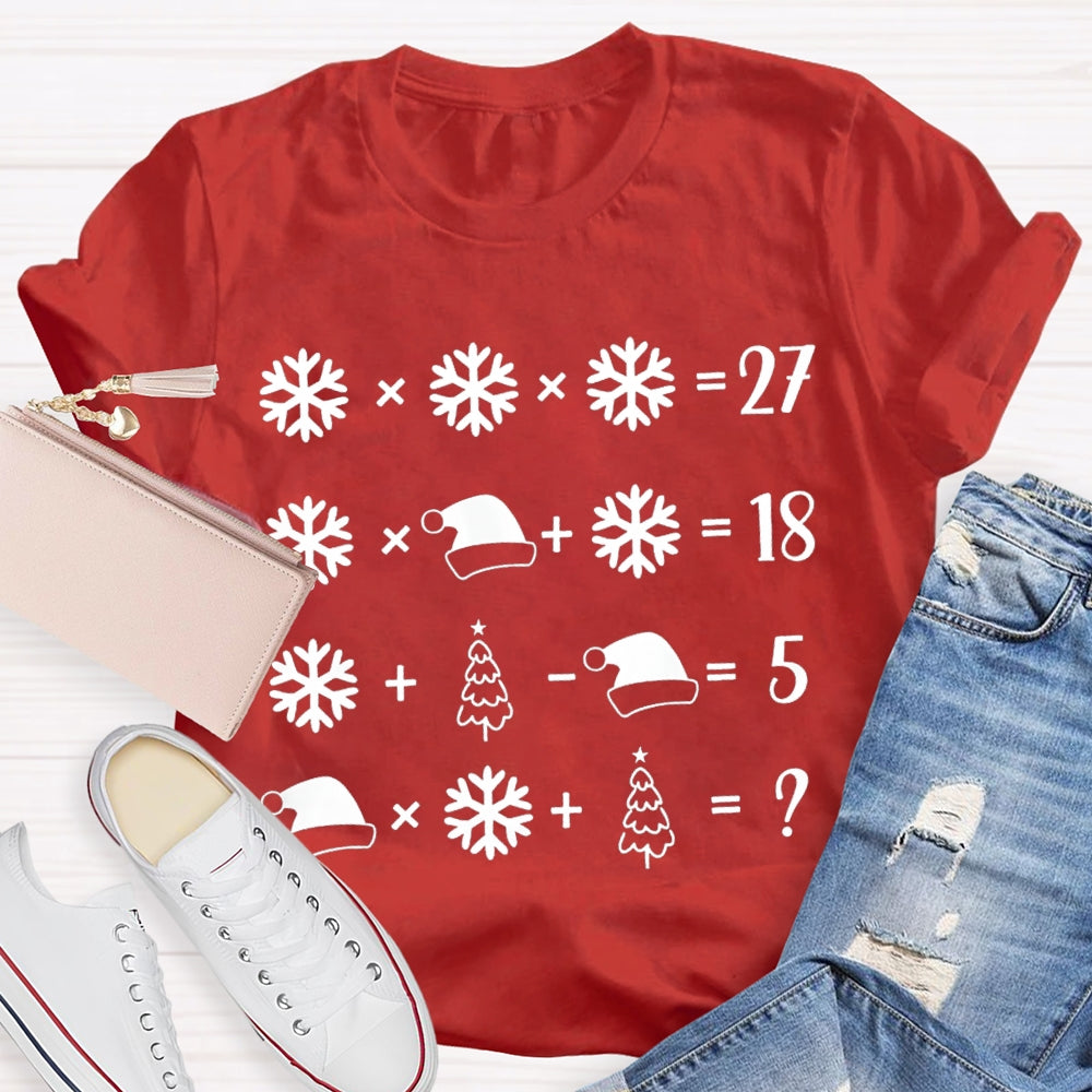 Snowflake Santa Hat And Christmas Tree Math Teacher T-shirt