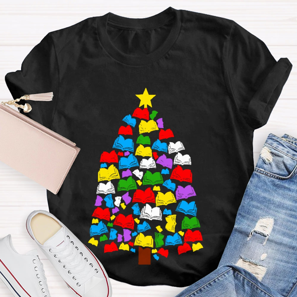 Reading Books Christmas Tree T-shirt