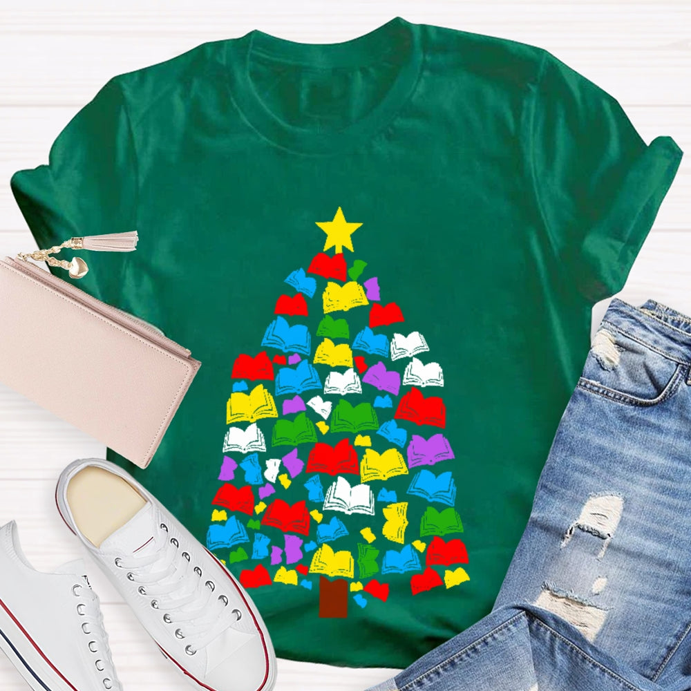 Reading Books Christmas Tree T-shirt