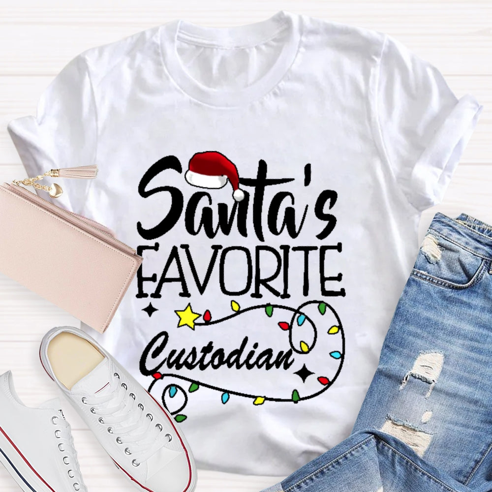 Santa's Favorite Custodian Festive Holiday T-shirt