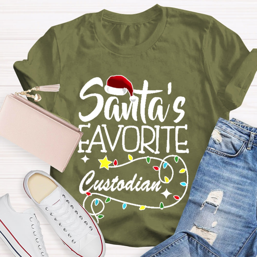 Santa's Favorite Custodian Festive Holiday T-shirt
