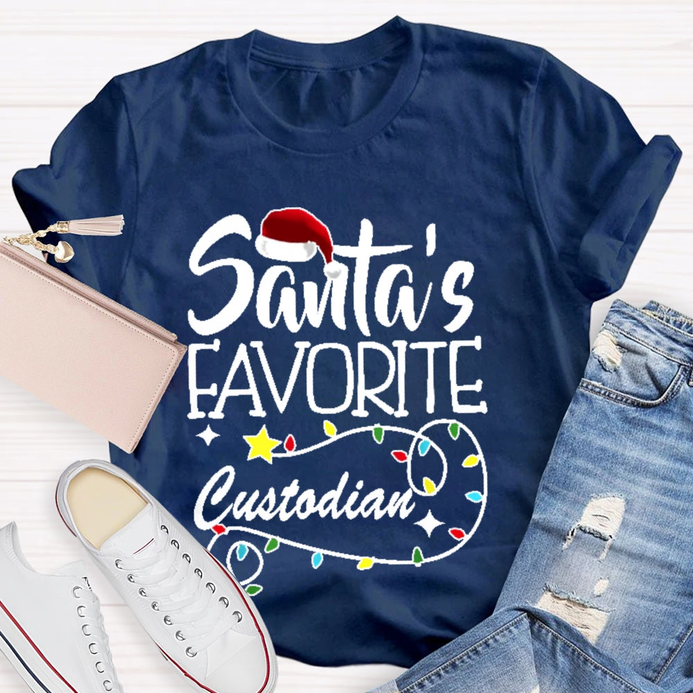 Santa's Favorite Custodian Festive Holiday T-shirt
