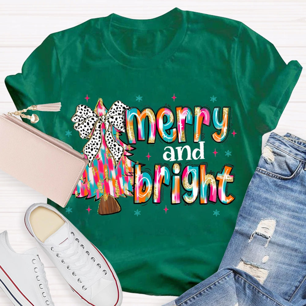 Merry And Bright Tie-Dye Christmas Tree And Font Christmas T-shirt