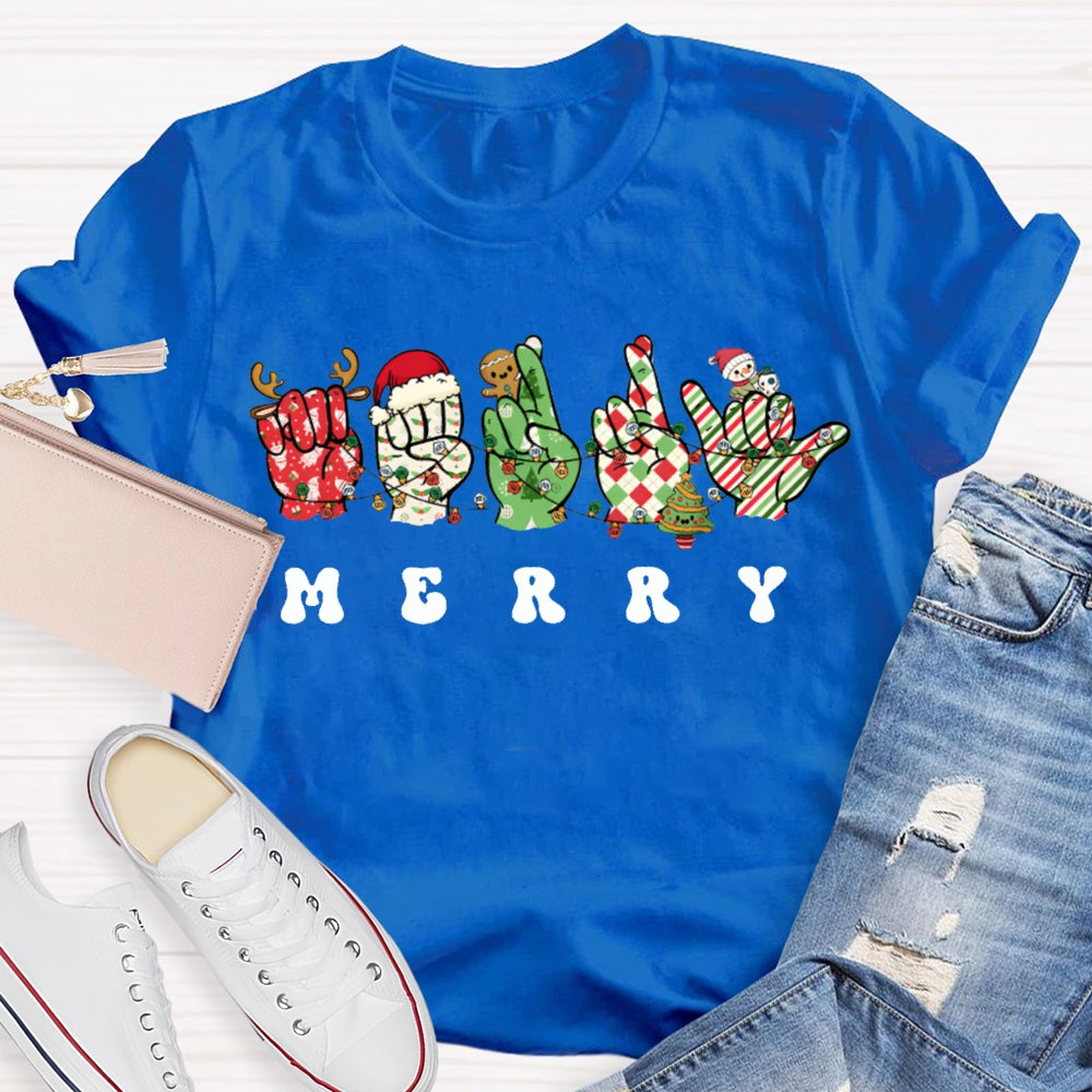 Merry Christmas Sign Language Christmas Atmosphere Lights T-shirt