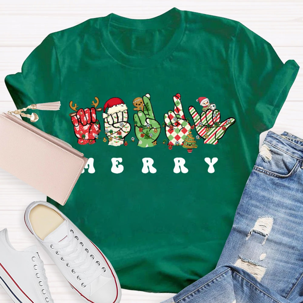 Merry Christmas Sign Language Christmas Atmosphere Lights T-shirt