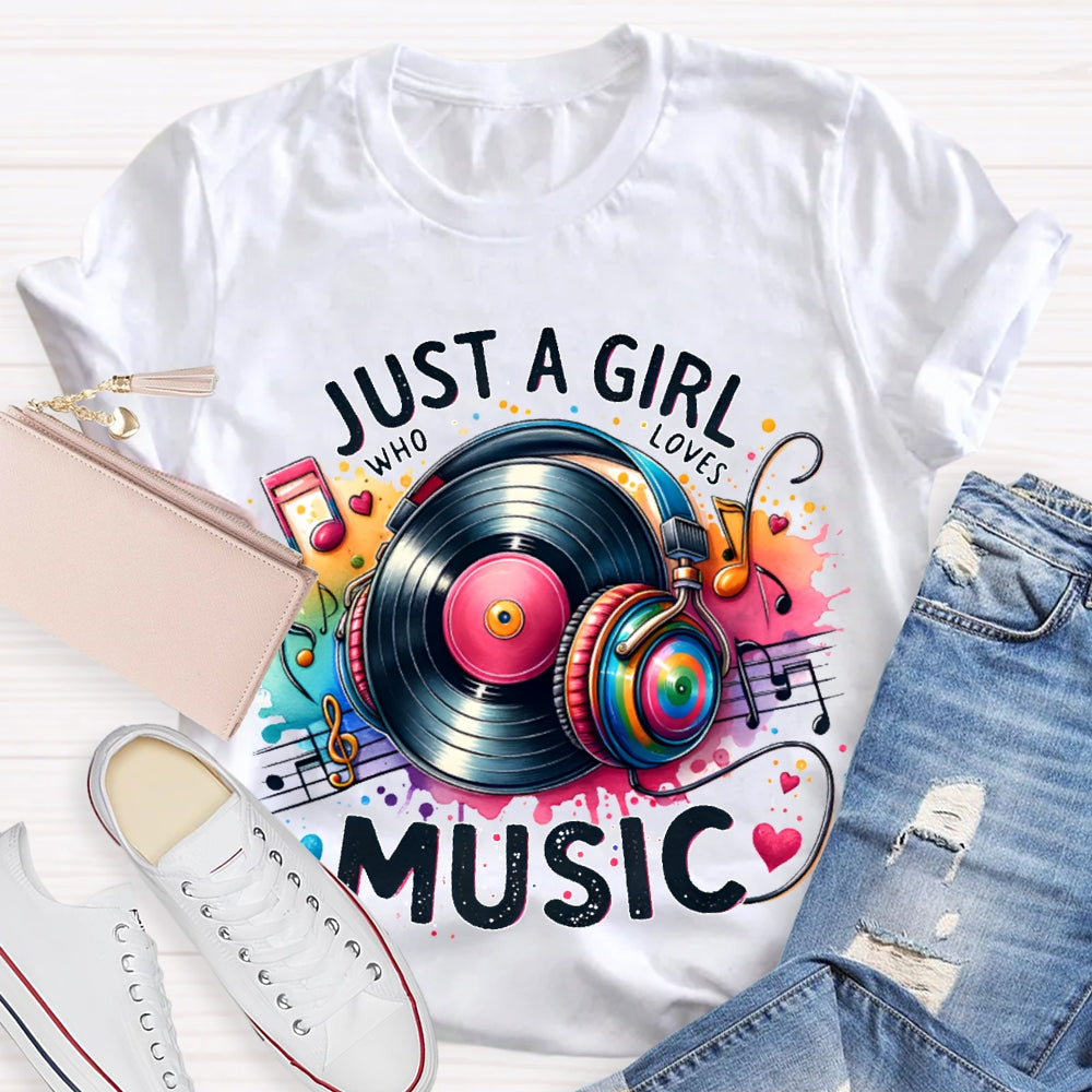 Just A Girl Who Loves Music Colorful Tie-Dye Headphones T-shirt