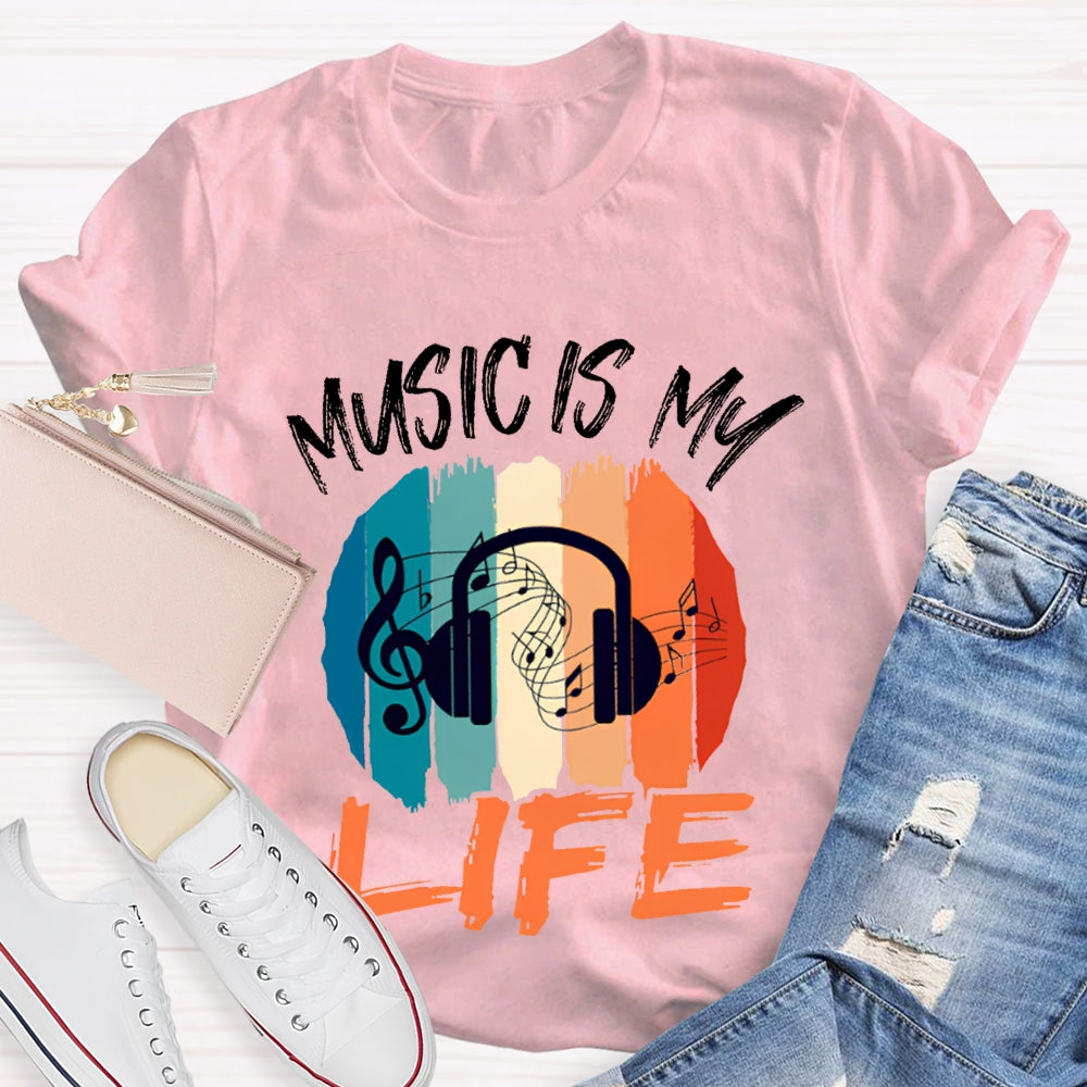 Music Is My Life Colorful Square Print T-shirt
