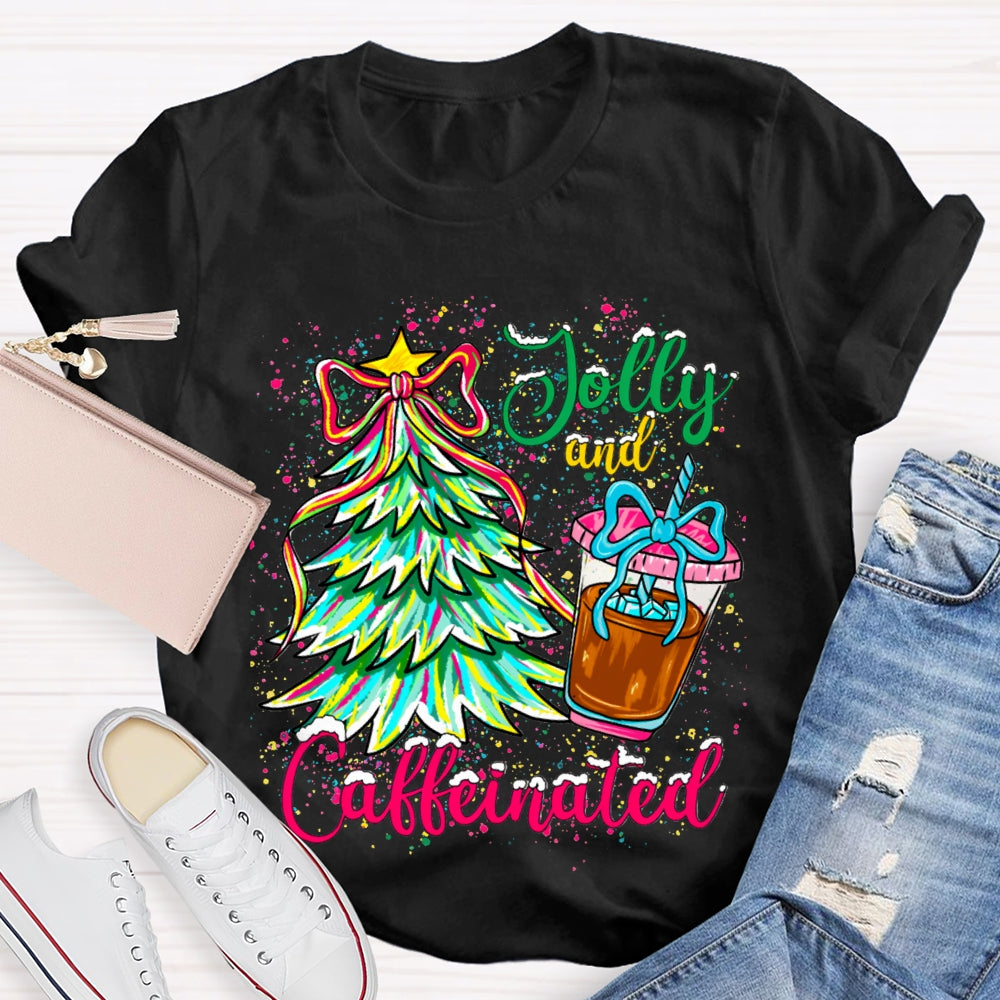 Jolly And Caffeinated Colorful Christmas Tree T-shirt