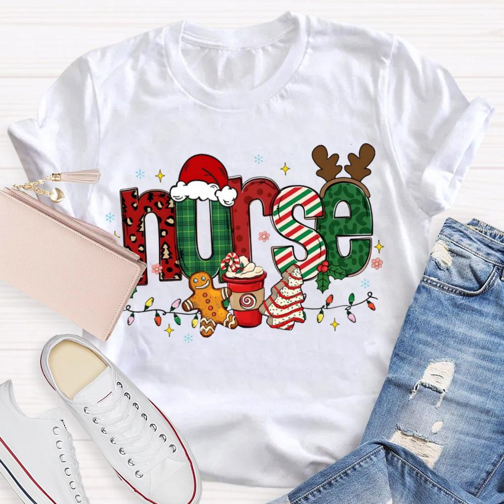 Nurse Christmas Lights Christmas Vibes Fonts T-shirt
