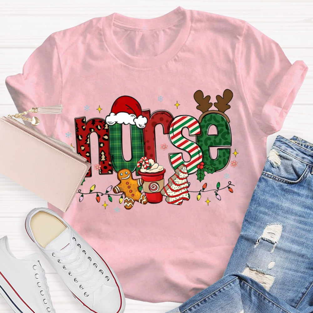 Nurse Christmas Lights Christmas Vibes Fonts T-shirt