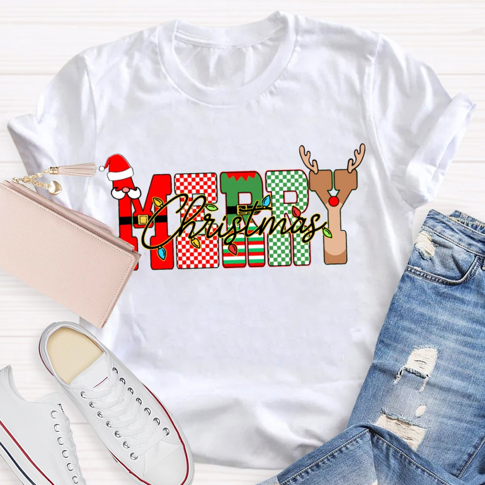 Merry Christmas Lights And Christmas Vibes Fonts T-shirt