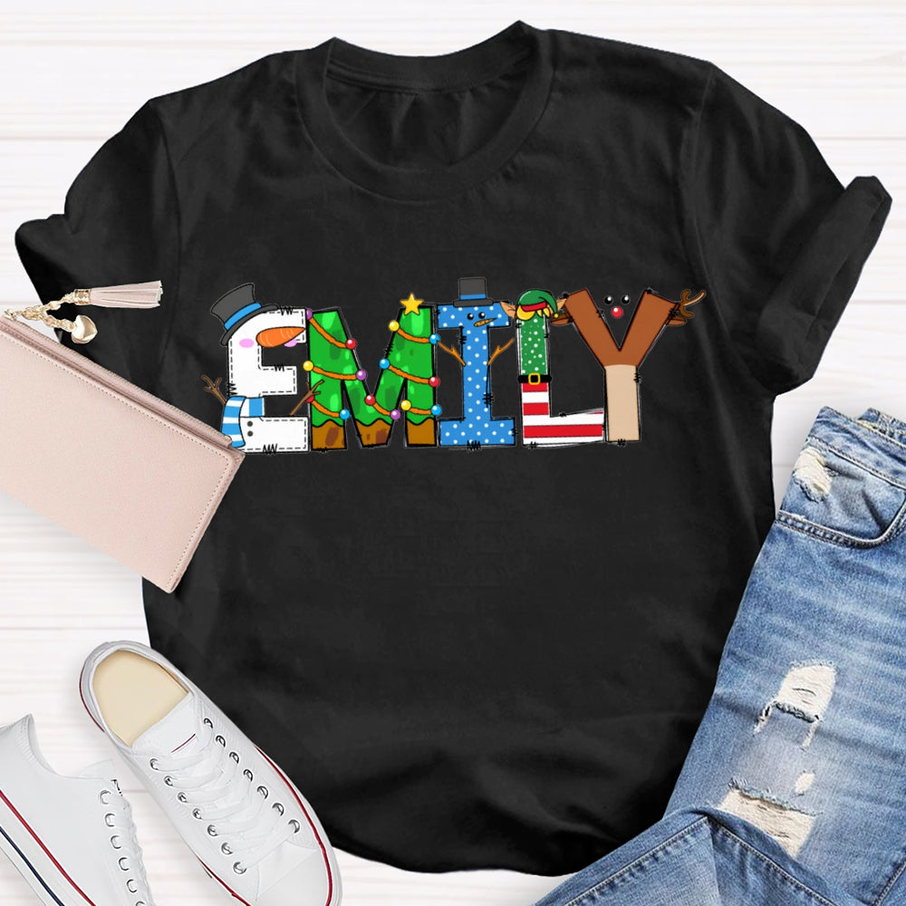 Personalized Name Merry Christmas Vibes Fonts T-shirt