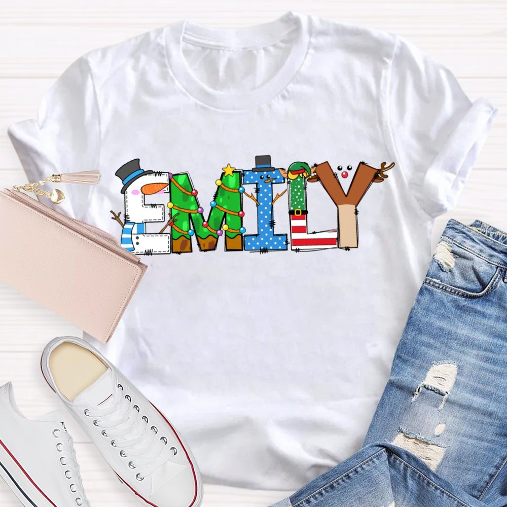 Personalized Name Merry Christmas Vibes Fonts T-shirt