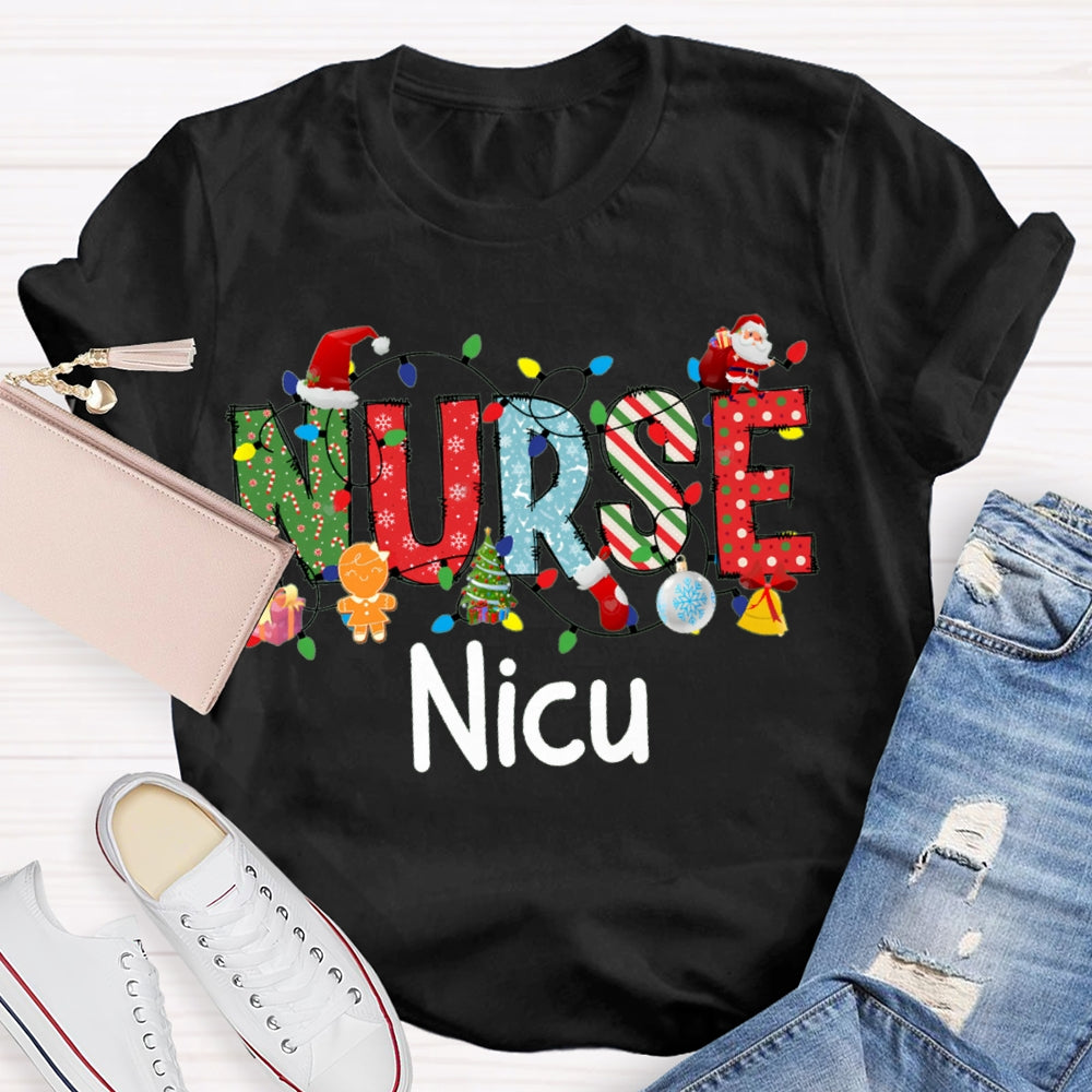 Personalized Name Nurse Christmas Lights And Christmas Vibes Fonts T-shirt
