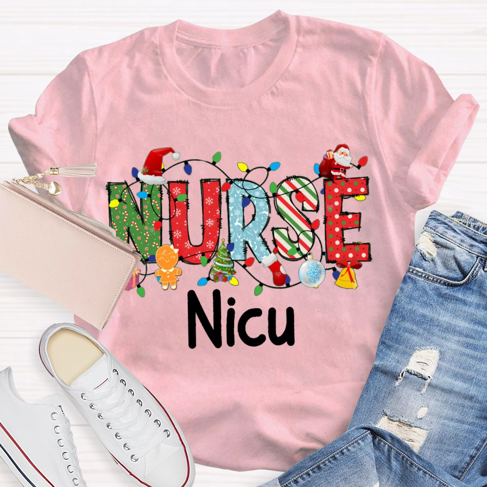 Personalized Name Nurse Christmas Lights And Christmas Vibes Fonts T-shirt
