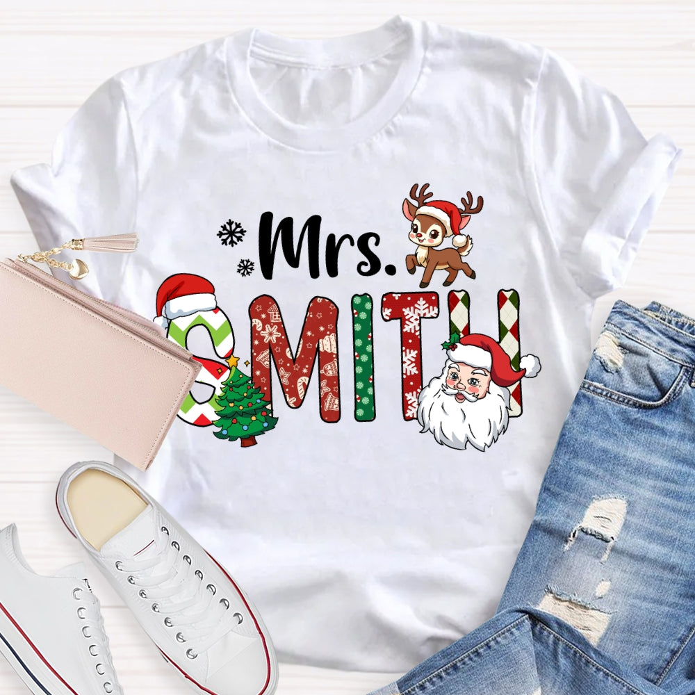 Personalized Name Santa Claus And Christmas Tree T-shirt