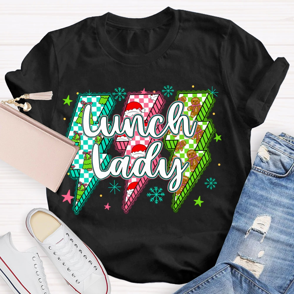 Lunch Lady Christmas Lightning Vibes And Snowflakes T-shirt