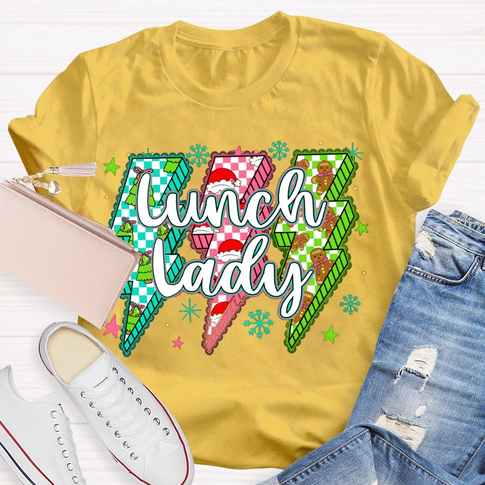 Lunch Lady Christmas Lightning Vibes And Snowflakes T-shirt