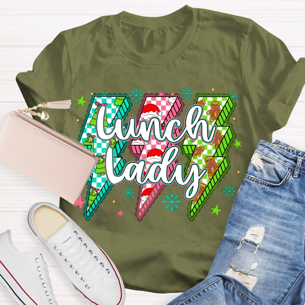 Lunch Lady Christmas Lightning Vibes And Snowflakes T-shirt