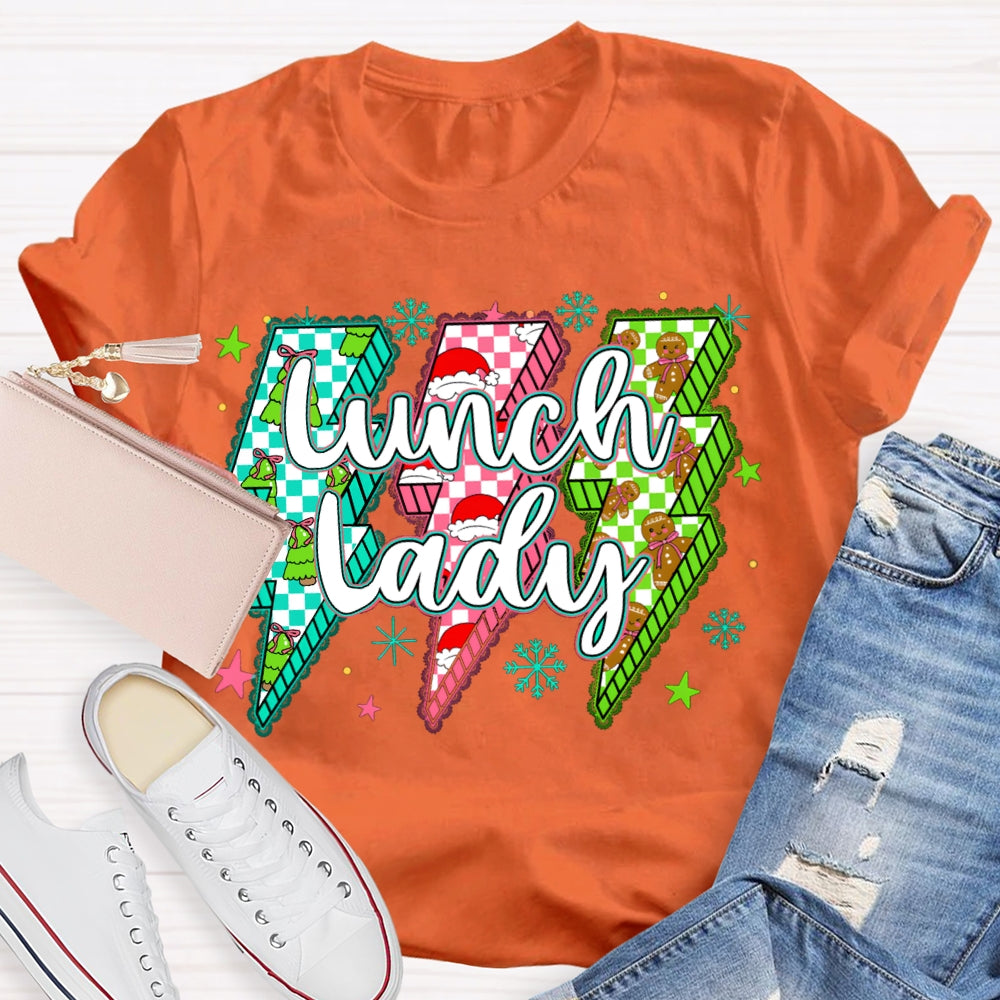 Lunch Lady Christmas Lightning Vibes And Snowflakes T-shirt