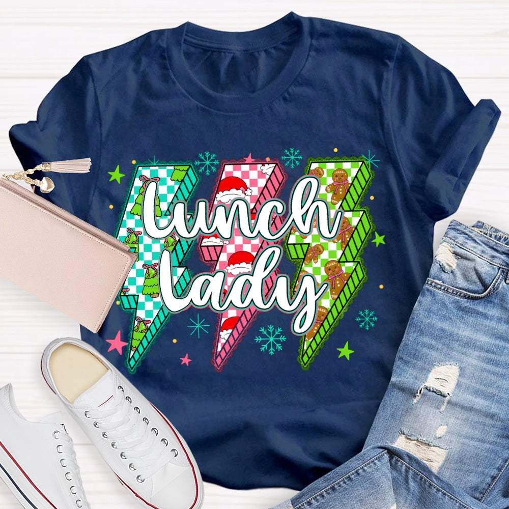 Lunch Lady Christmas Lightning Vibes And Snowflakes T-shirt