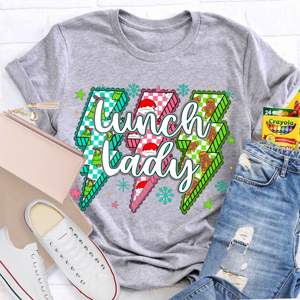 Lunch Lady Christmas Lightning Vibes And Snowflakes T-shirt