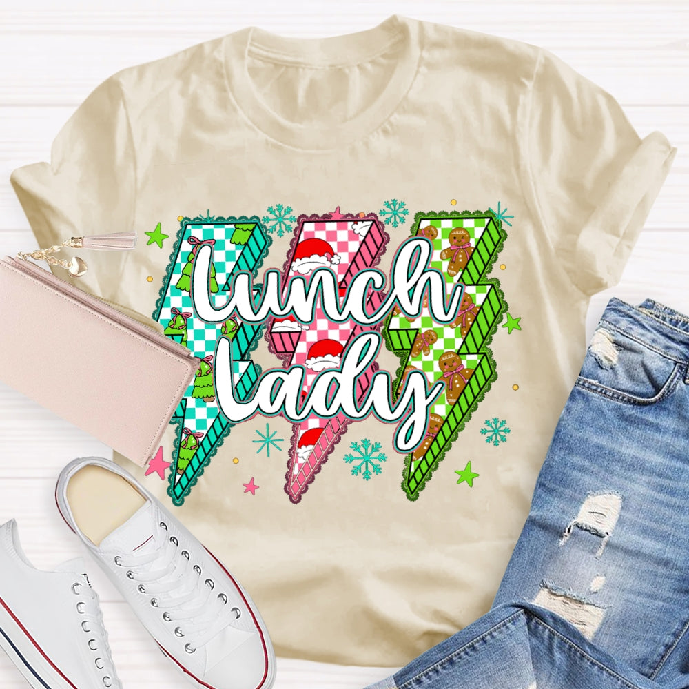 Lunch Lady Christmas Lightning Vibes And Snowflakes T-shirt