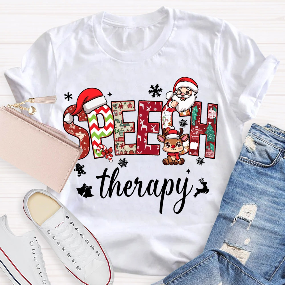 Speech Therapy Snowflakes And Santa Claus Christmas T-shirt