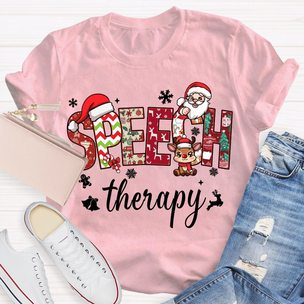 Speech Therapy Snowflakes And Santa Claus Christmas T-shirt
