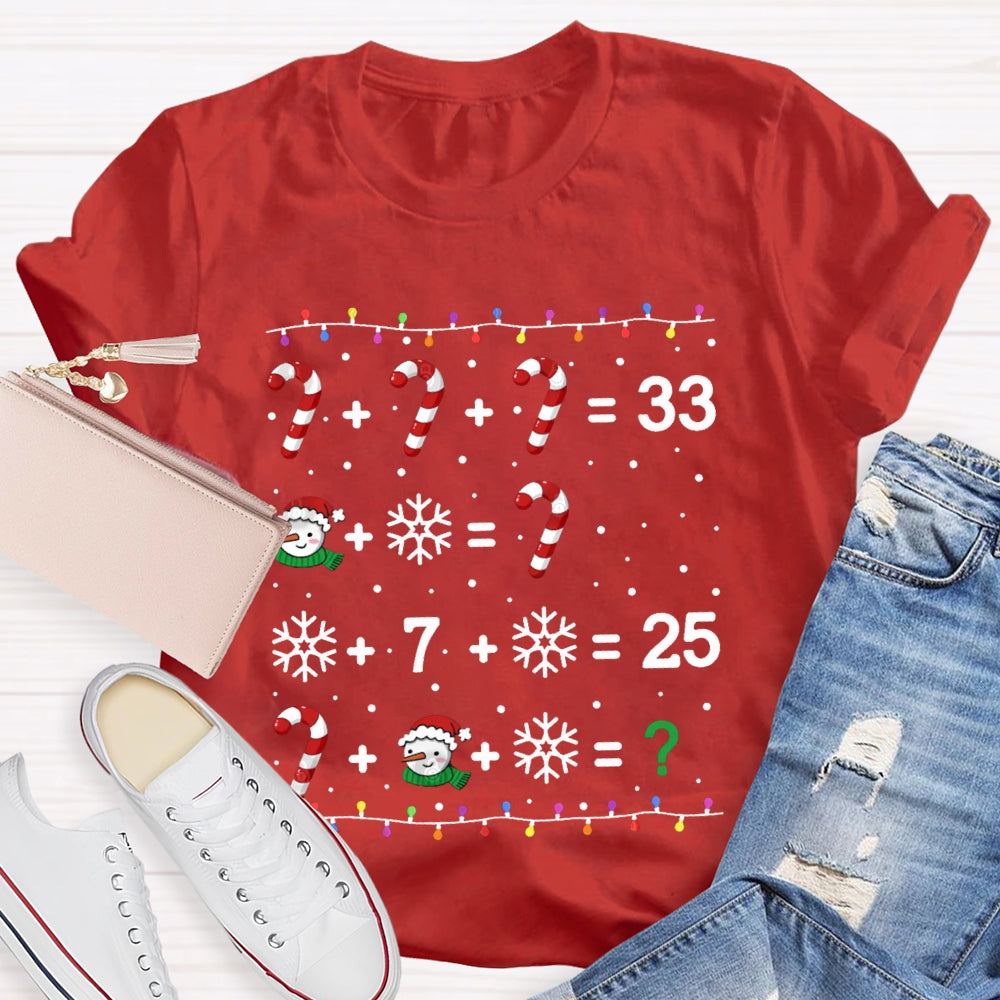 Christmas Lights And Snowflakes Santa Claus Math Teacher T-shirt