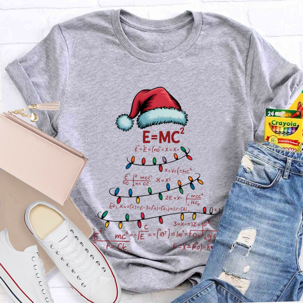 Santa Hats And Christmas Lights Math Teacher Christmas T-shirt