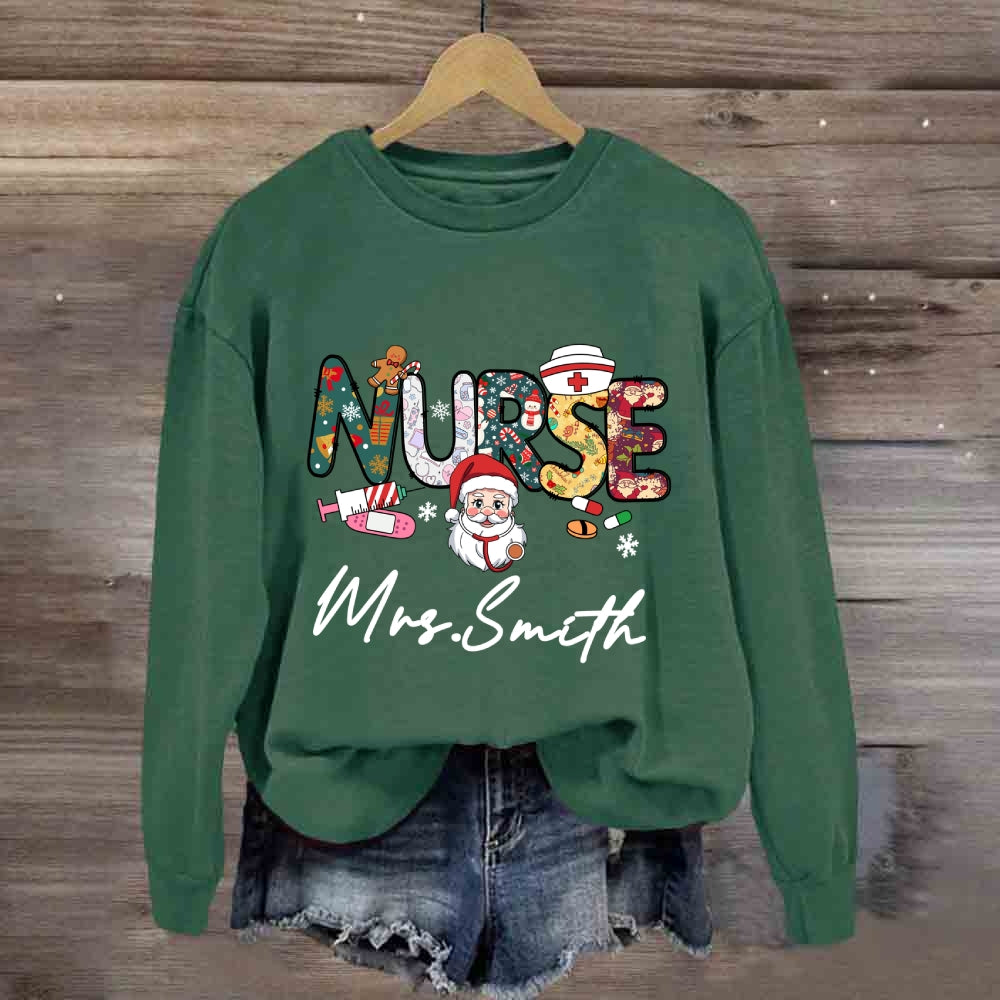Personalized Christmas Nurse Name Sweatshirt