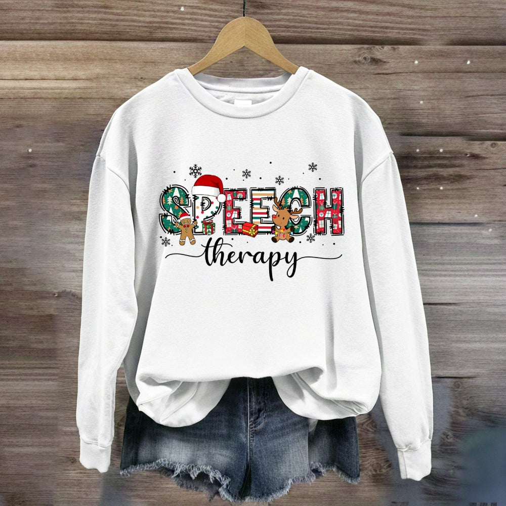 Speech Therapy Snowflakes And Santa Claus Sweatshirt